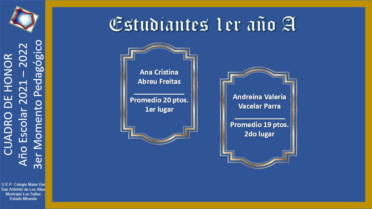 Cuadro de Honor | 3er Momento Pedagógico Educación MEDIA GENERAL |  Año Escolar 2021-2022