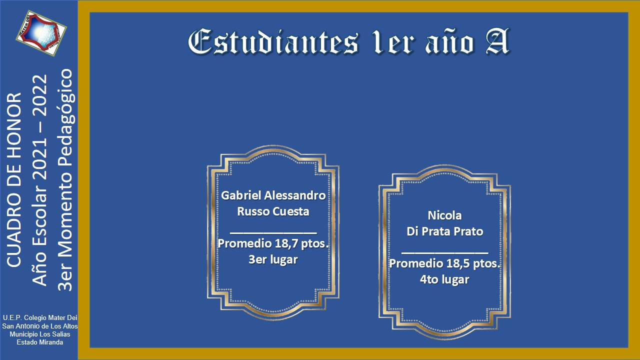 Cuadro de Honor | 3er Momento Pedagógico Educación MEDIA GENERAL |  Año Escolar 2021-2022