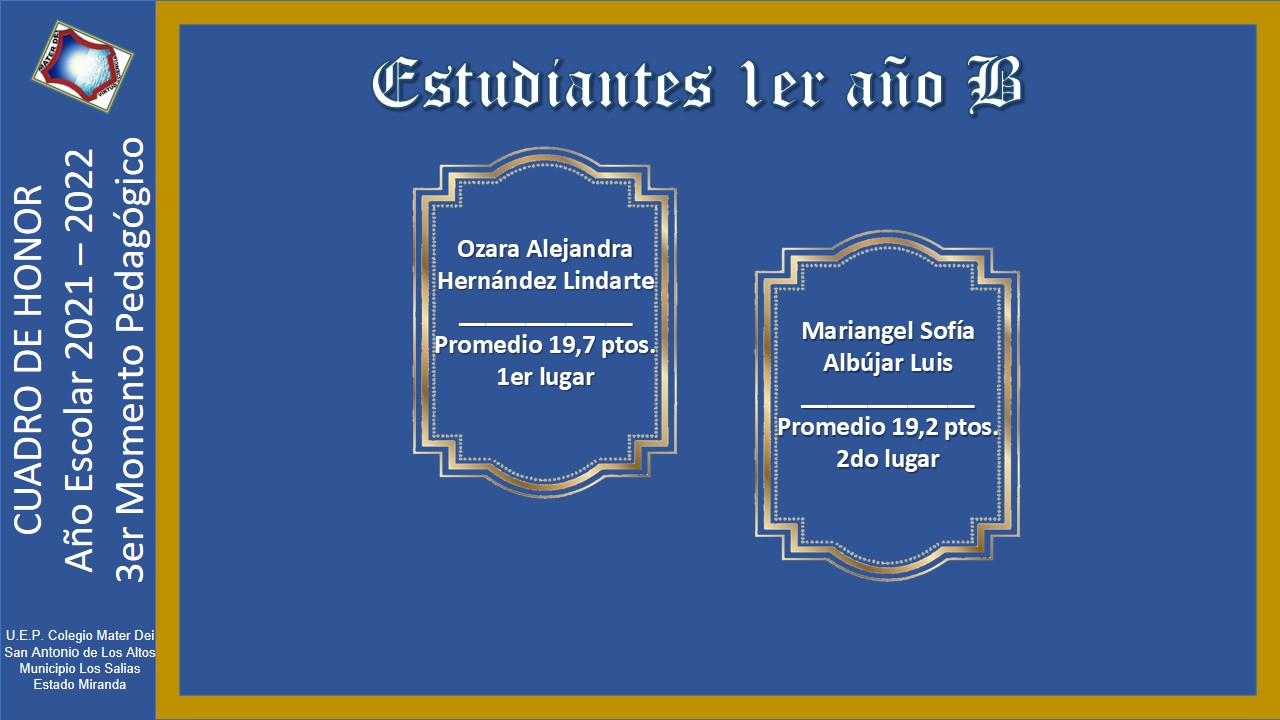 Cuadro de Honor | 3er Momento Pedagógico Educación MEDIA GENERAL |  Año Escolar 2021-2022