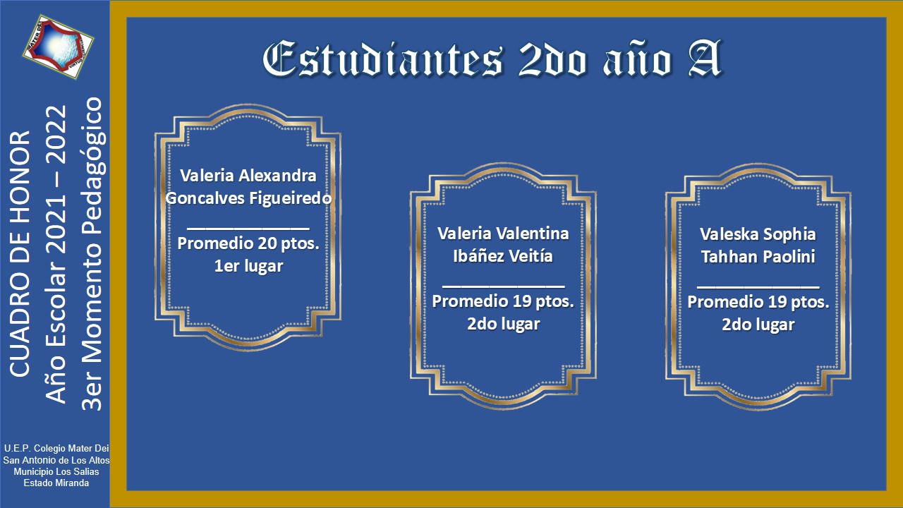 Cuadro de Honor | 3er Momento Pedagógico Educación MEDIA GENERAL |  Año Escolar 2021-2022