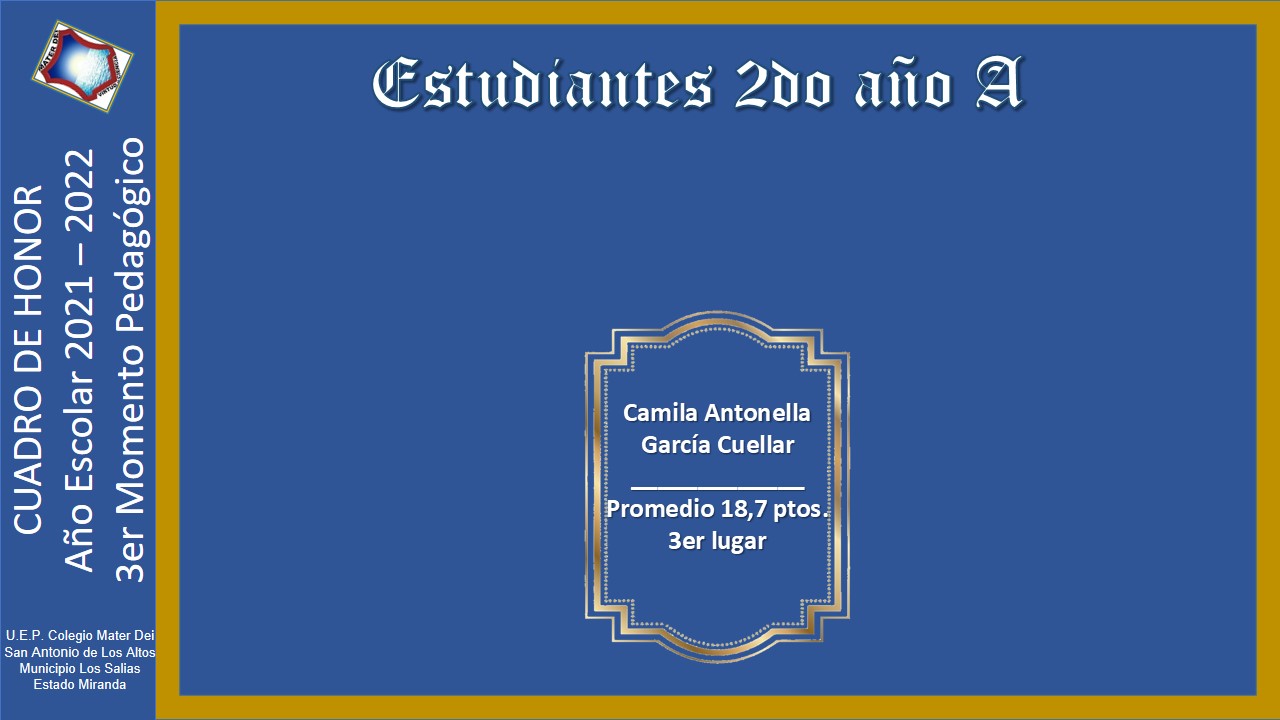Cuadro de Honor | 3er Momento Pedagógico Educación MEDIA GENERAL |  Año Escolar 2021-2022