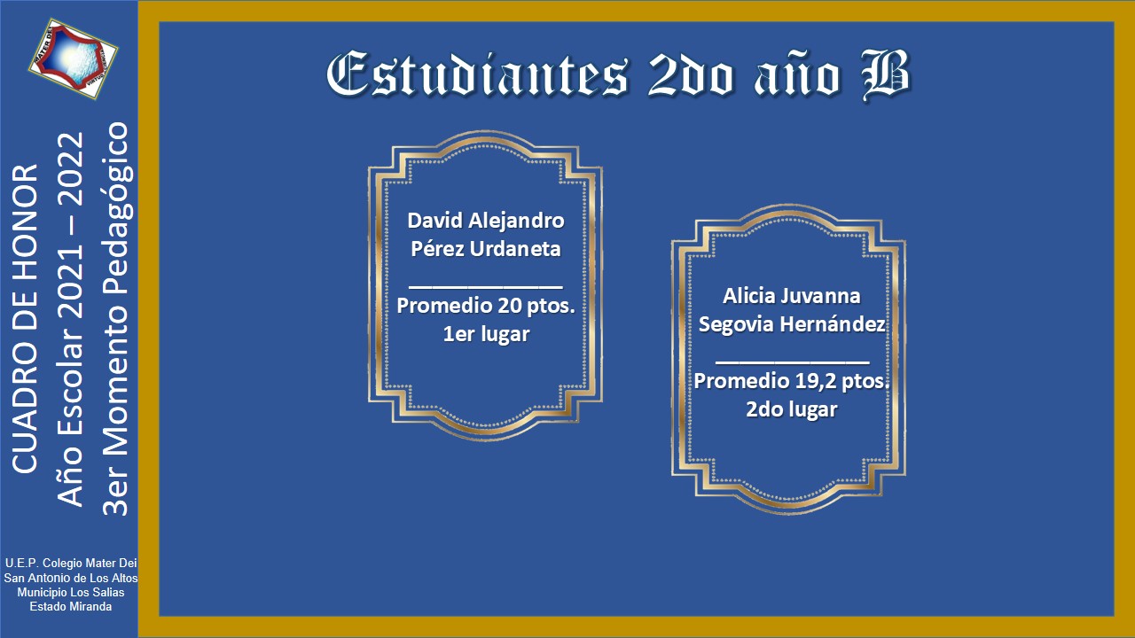 Cuadro de Honor | 3er Momento Pedagógico Educación MEDIA GENERAL |  Año Escolar 2021-2022