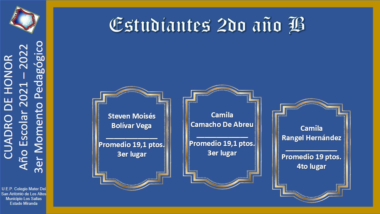 Cuadro de Honor | 3er Momento Pedagógico Educación MEDIA GENERAL |  Año Escolar 2021-2022