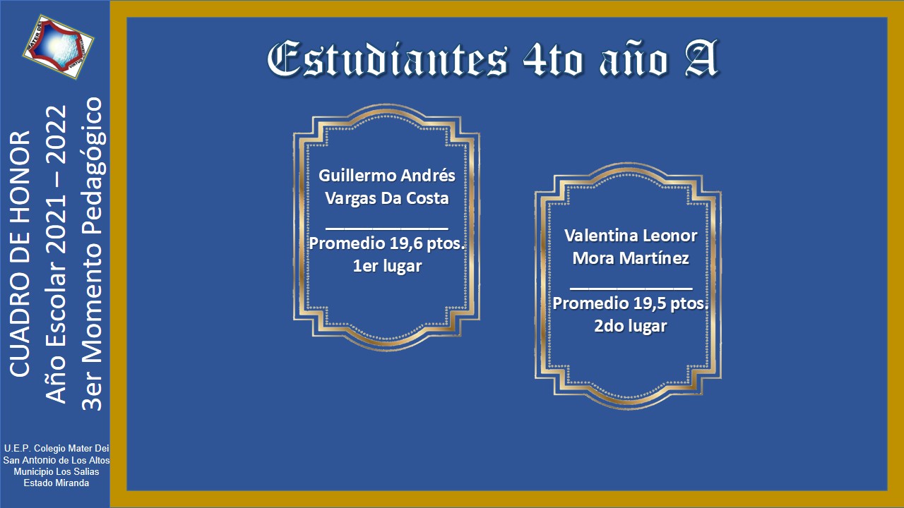 Cuadro de Honor | 3er Momento Pedagógico Educación MEDIA GENERAL |  Año Escolar 2021-2022