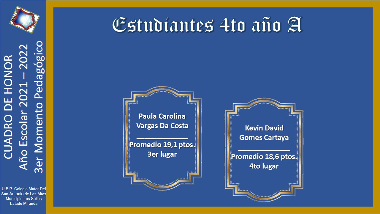 Cuadro de Honor | 3er Momento Pedagógico Educación MEDIA GENERAL |  Año Escolar 2021-2022