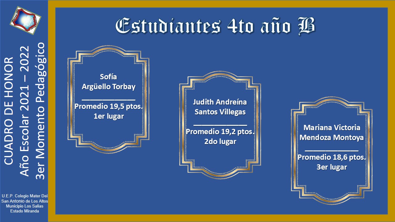 Cuadro de Honor | 3er Momento Pedagógico Educación MEDIA GENERAL |  Año Escolar 2021-2022