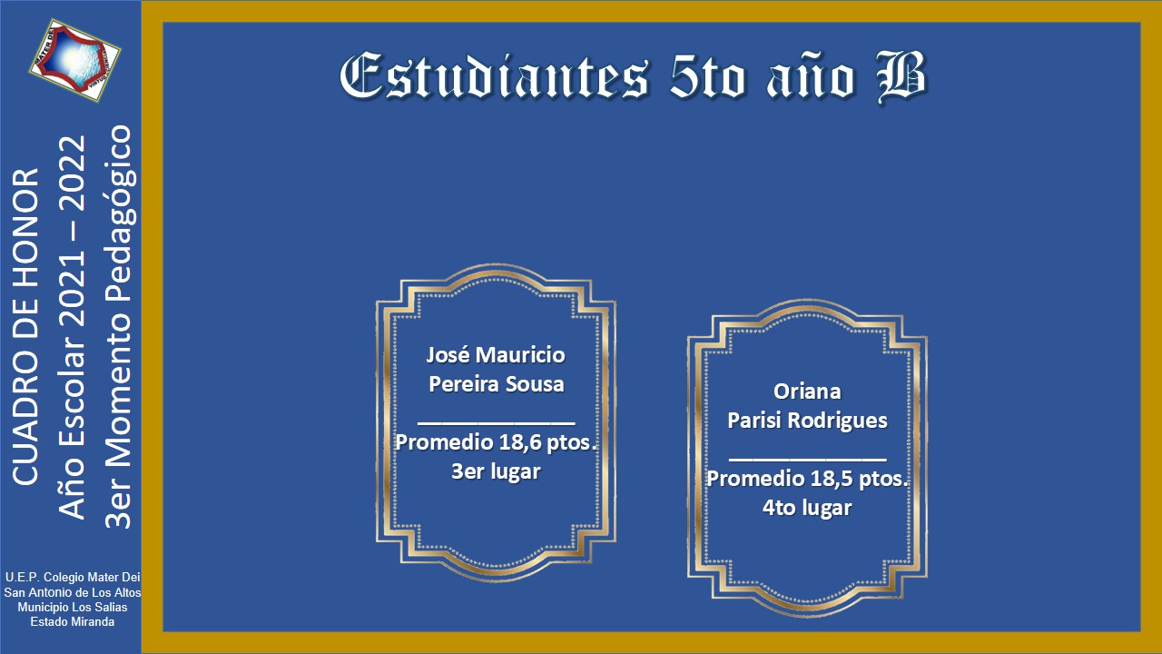 Cuadro de Honor | 3er Momento Pedagógico Educación MEDIA GENERAL |  Año Escolar 2021-2022