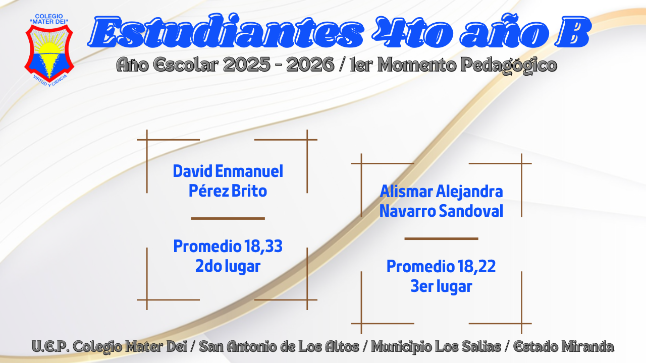 Cuadro de Honor / Estudiantes Educación Media General / 1er Momento «Año Escolar 2025-2026»