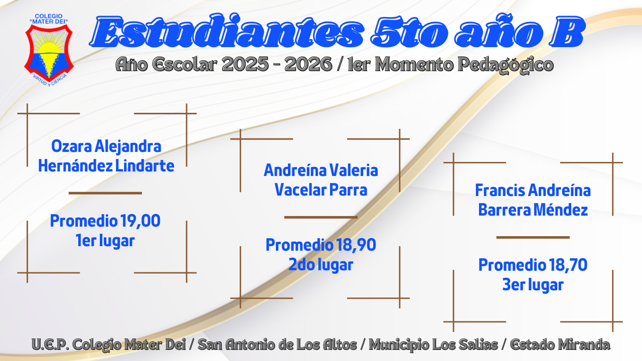 Cuadro de Honor / Estudiantes Educación Media General / 1er Momento «Año Escolar 2025-2026»