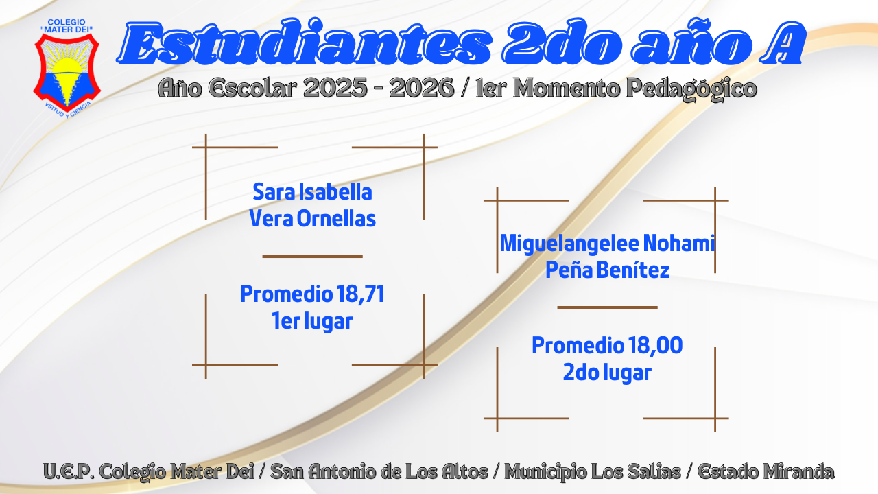 Cuadro de Honor / Estudiantes Educación Media General / 1er Momento «Año Escolar 2025-2026»
