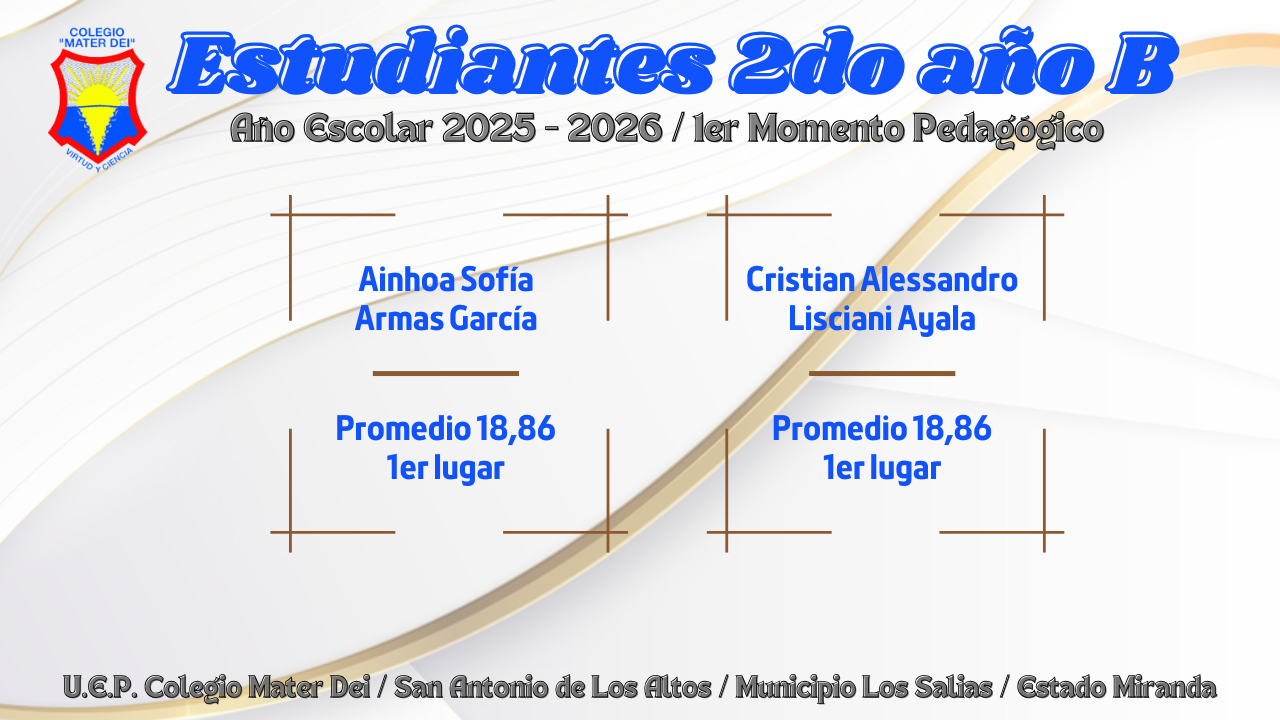 Cuadro de Honor / Estudiantes Educación Media General / 1er Momento «Año Escolar 2025-2026»