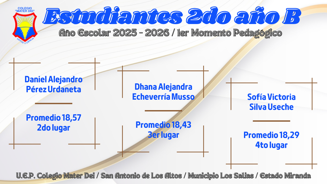 Cuadro de Honor / Estudiantes Educación Media General / 1er Momento «Año Escolar 2025-2026»