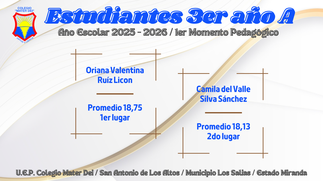 Cuadro de Honor / Estudiantes Educación Media General / 1er Momento «Año Escolar 2025-2026»