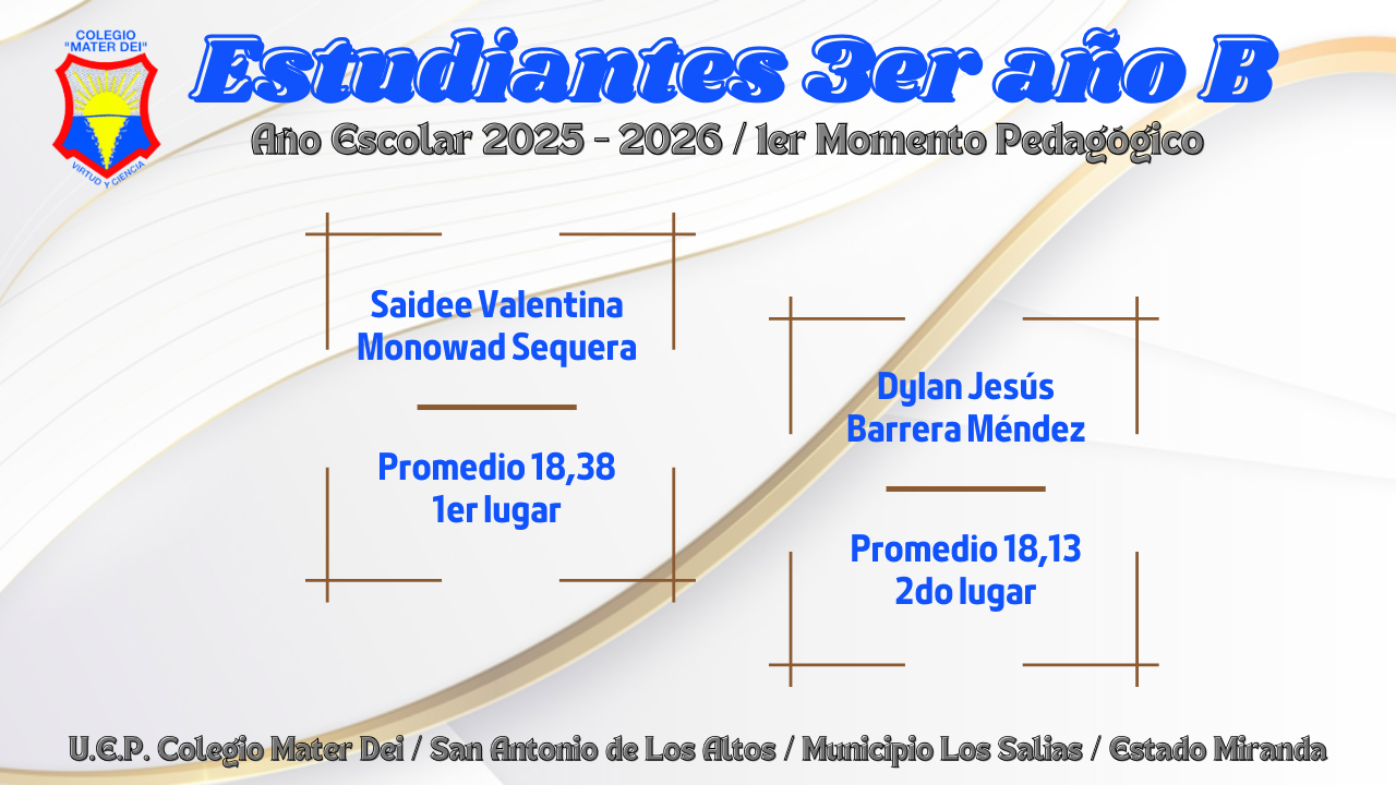 Cuadro de Honor / Estudiantes Educación Media General / 1er Momento «Año Escolar 2025-2026»