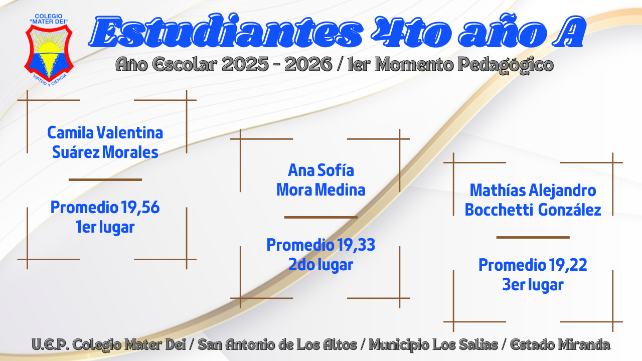 Cuadro de Honor / Estudiantes Educación Media General / 1er Momento «Año Escolar 2025-2026»
