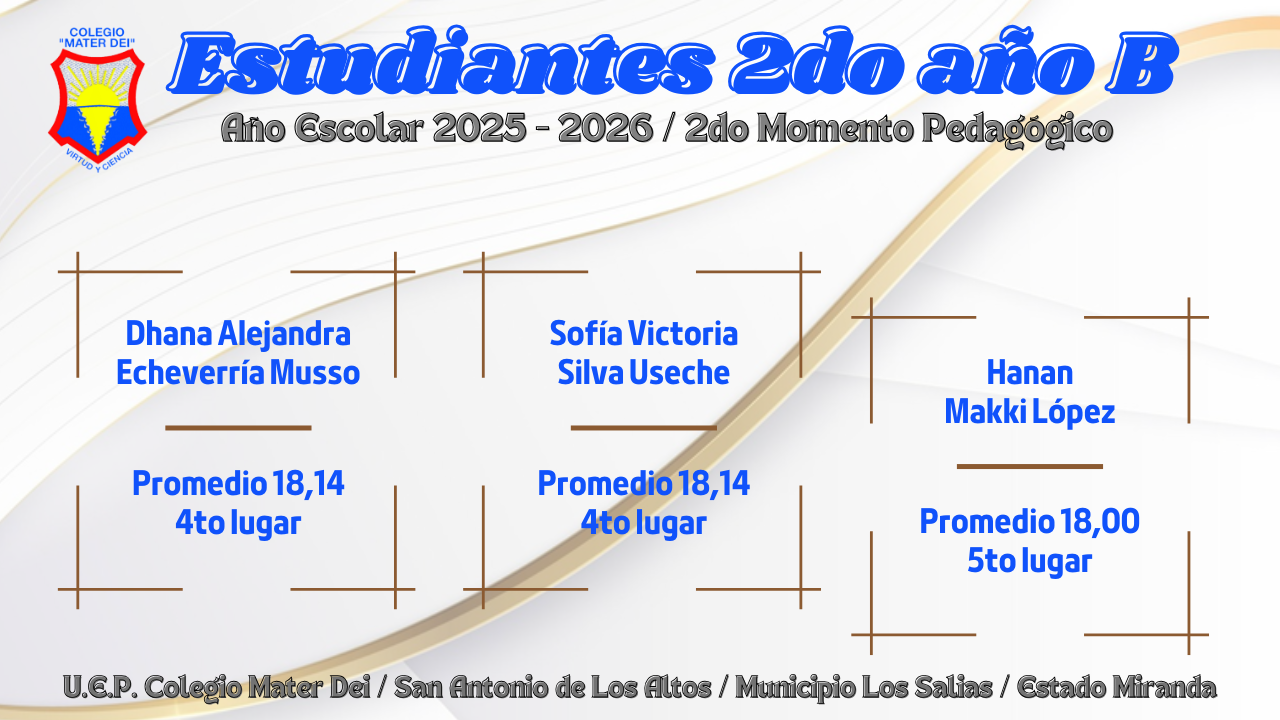 Cuadro de Honor / Estudiantes Educación Media General / 2do Momento «Año Escolar 2025-2026»