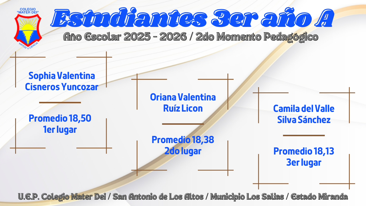 Cuadro de Honor / Estudiantes Educación Media General / 2do Momento «Año Escolar 2025-2026»